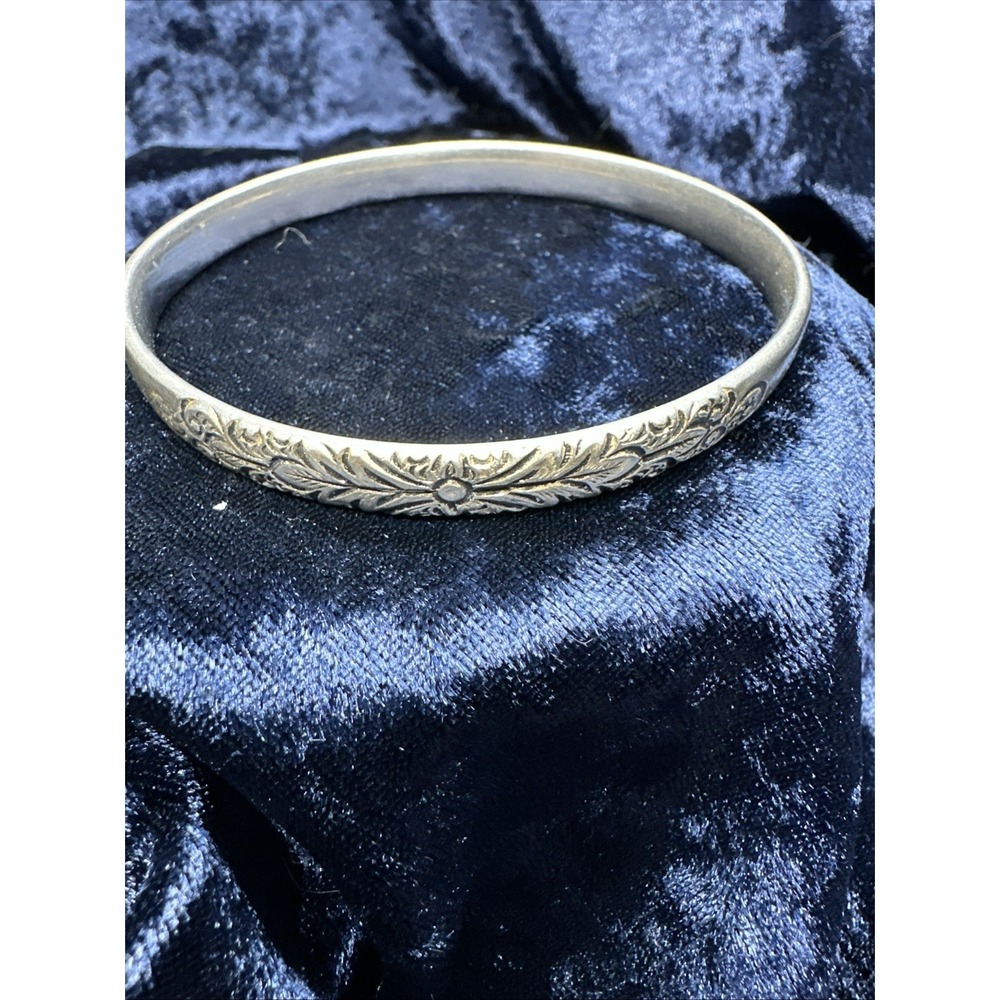 Vtg Whiting & Davis Bracelet Bangle Etched Solid Heavy, Silver toned